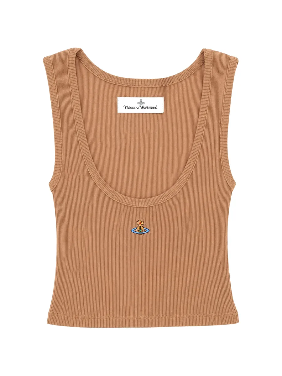 Orb-embroidered ribbed-knit top 1