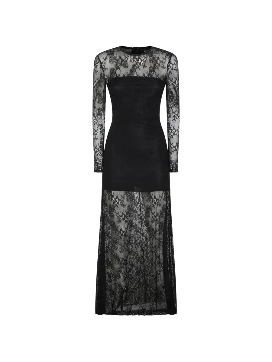 lace-overlay long-sleeve dress 1