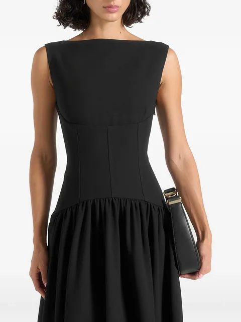Zadie in black boat-neck corset maxi dress