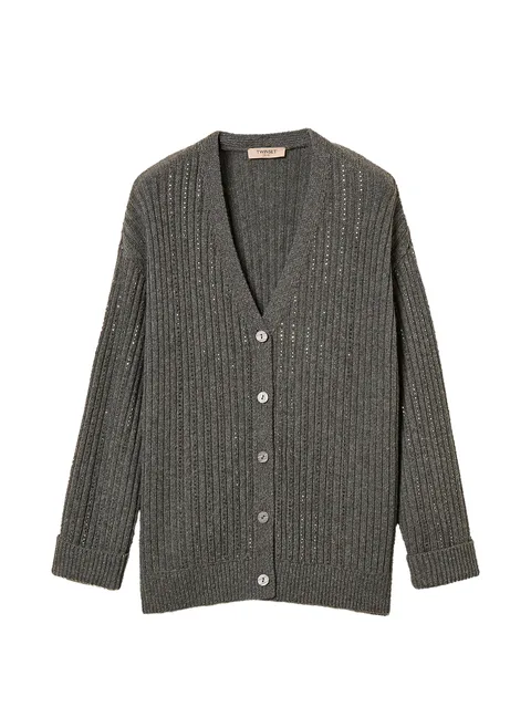 wool blend cardigan with rhinestones