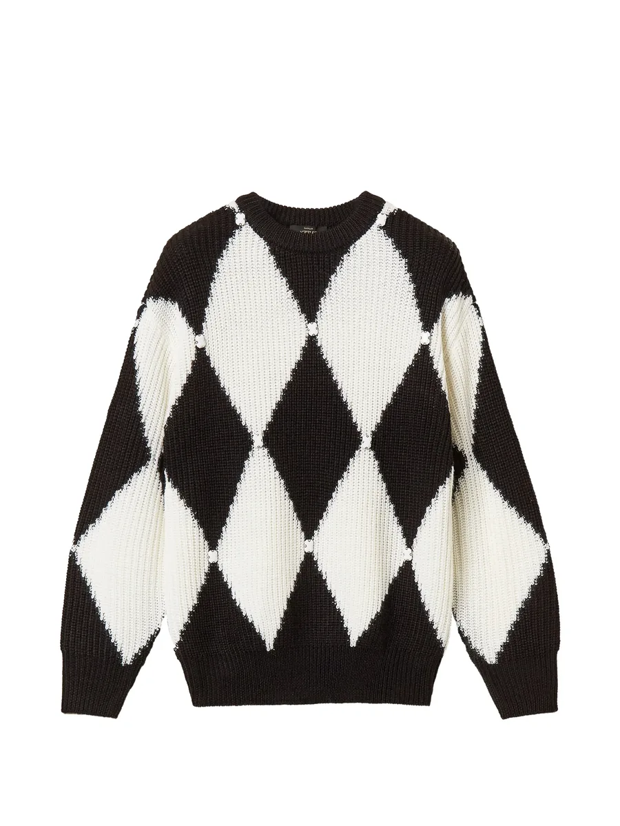 diamond pattern wool blend jumper with embroidery 5