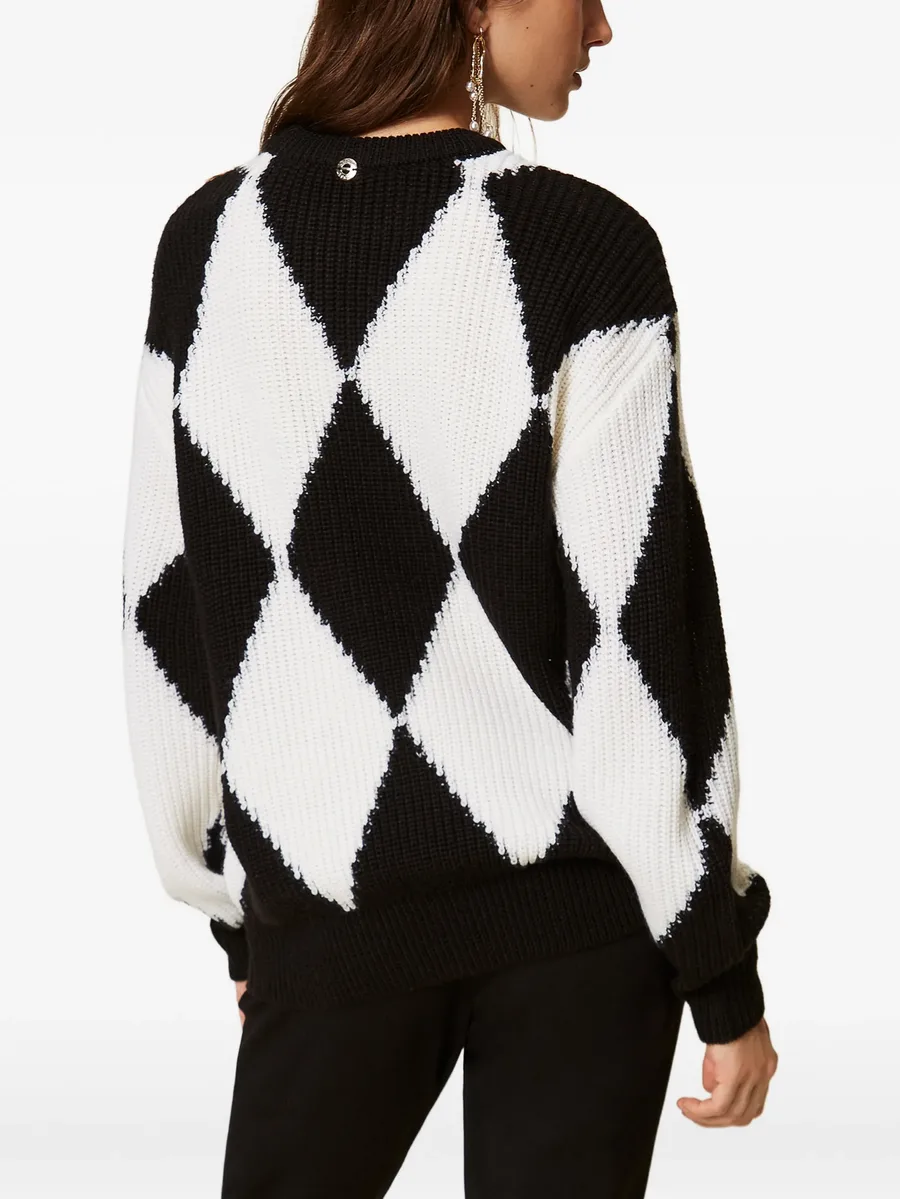 diamond pattern wool blend jumper with embroidery 3