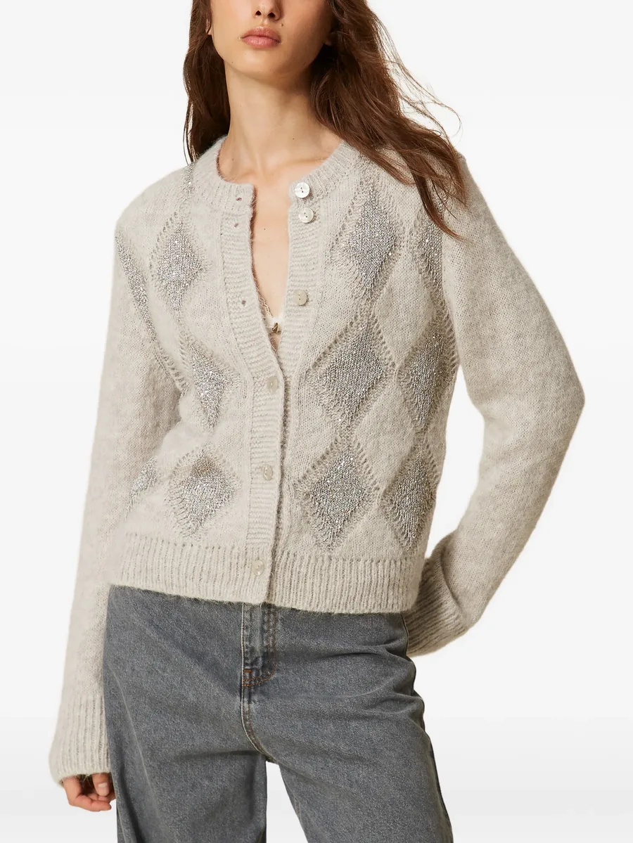 jacquard diamond cardigan with sequins 2