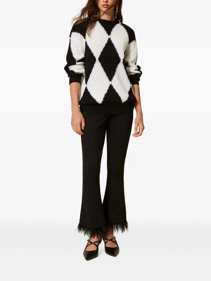 diamond pattern wool blend jumper with embroidery 2