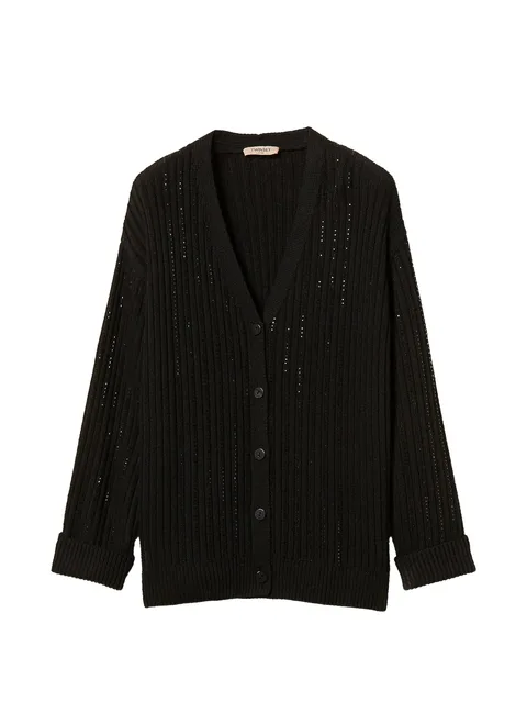 wool blend cardigan with rhinestones