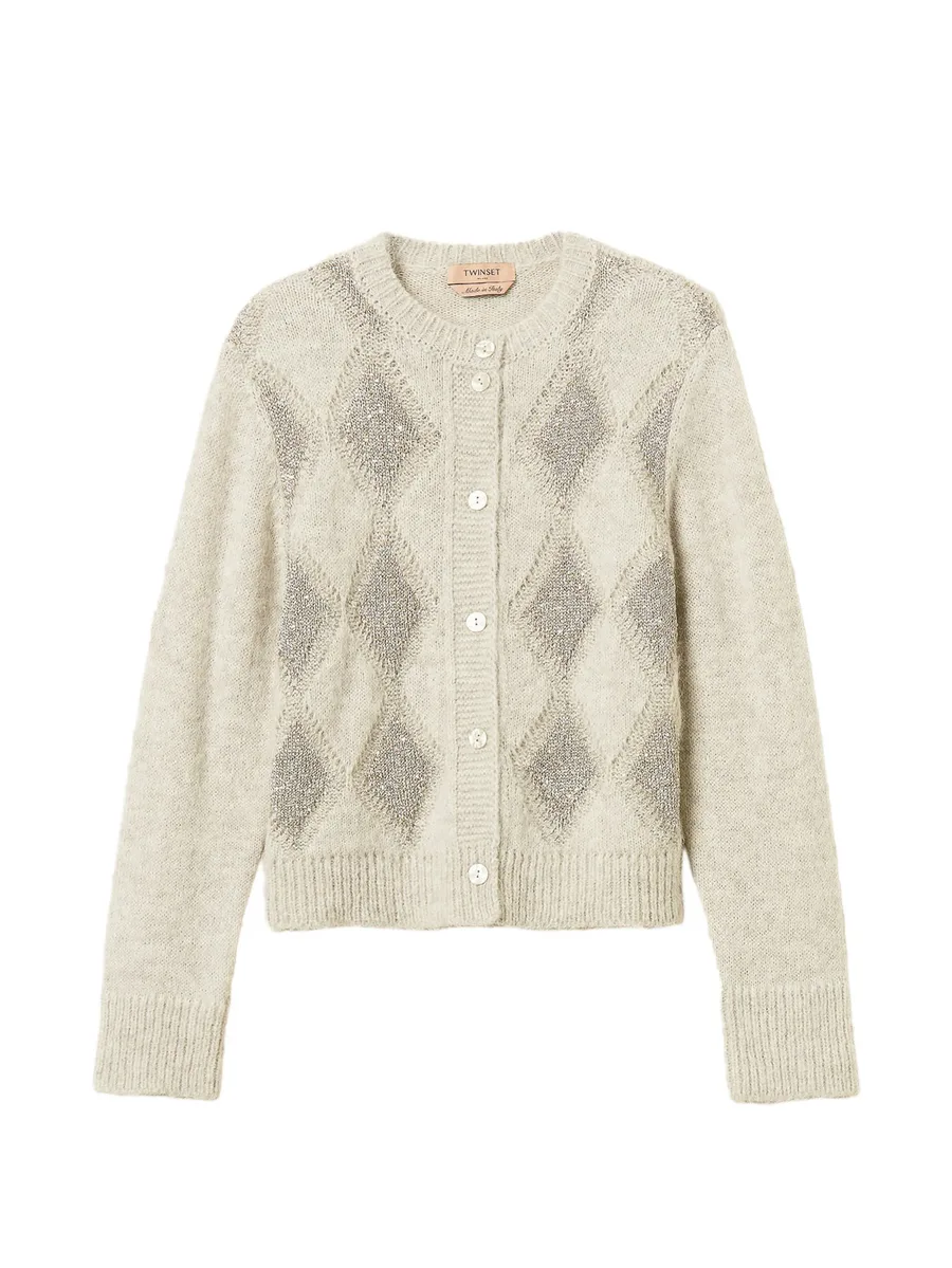 jacquard diamond cardigan with sequins 1