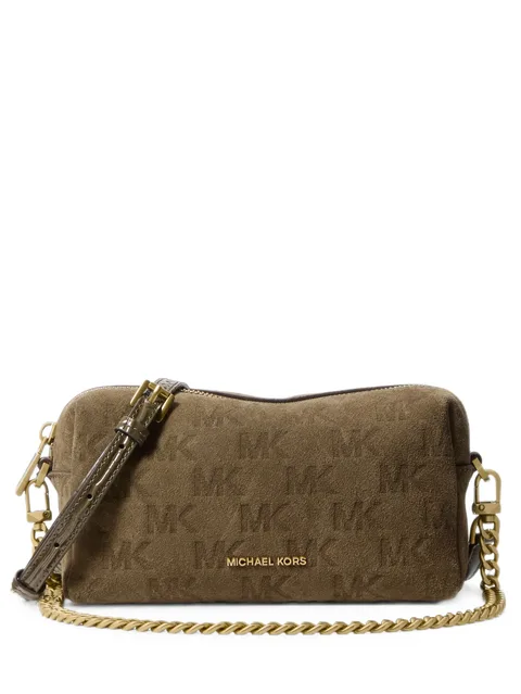 monogram-debossed suede cross body bag