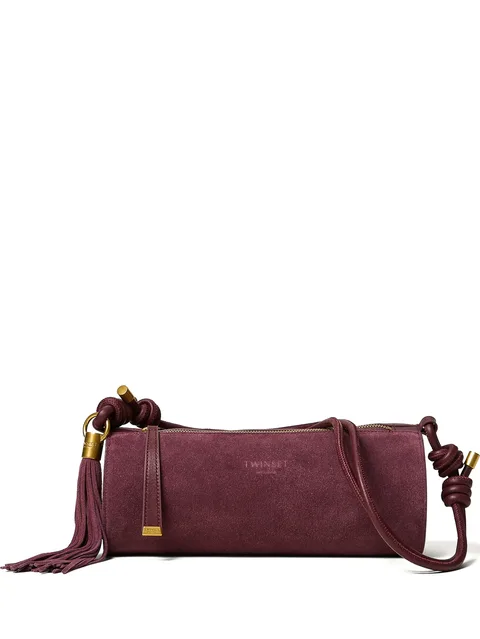 suede cylinder bag with tassel