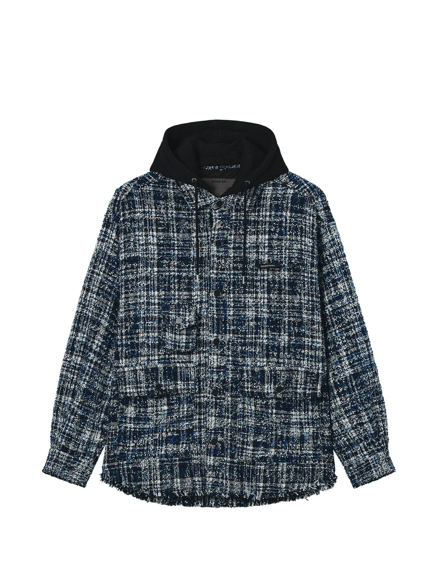 tweed-check drawstring hooded jacket 1