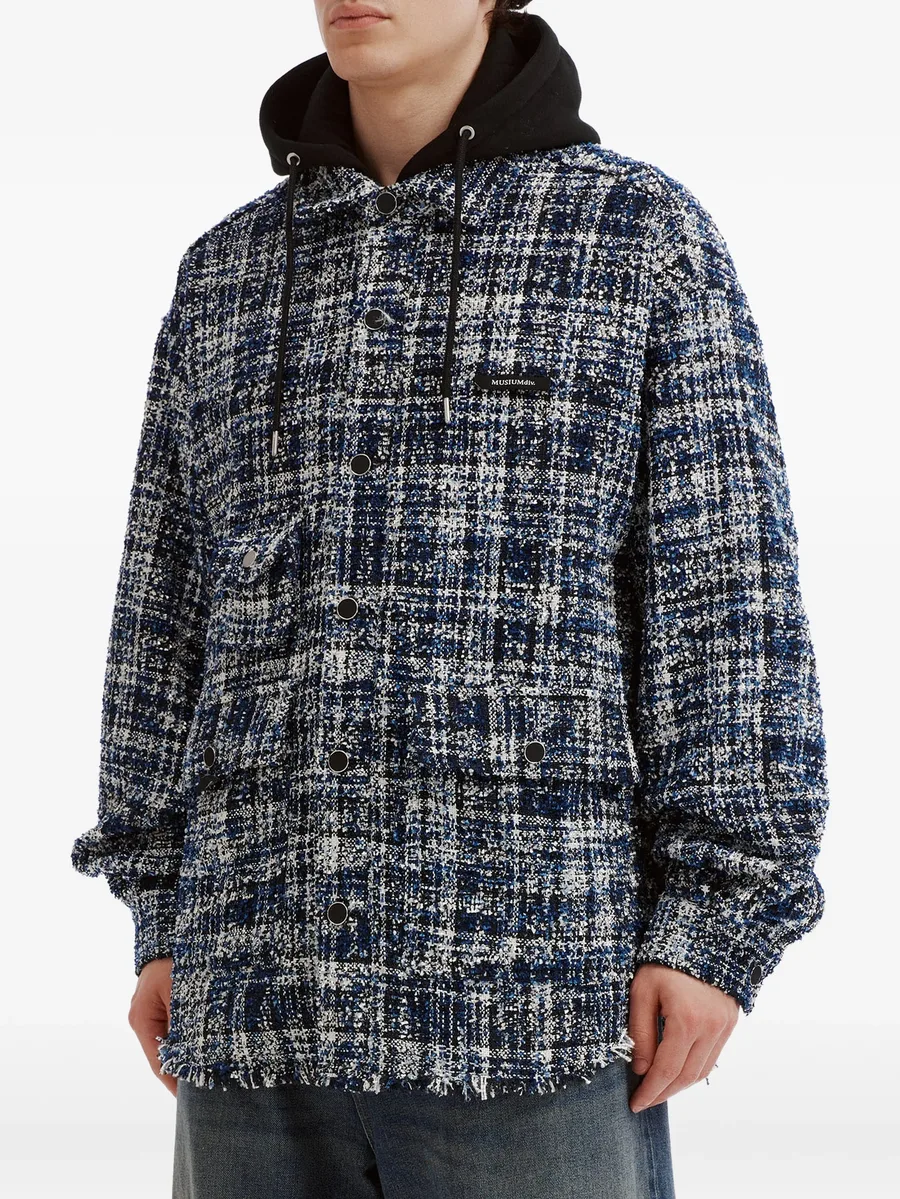 tweed-check drawstring hooded jacket 3