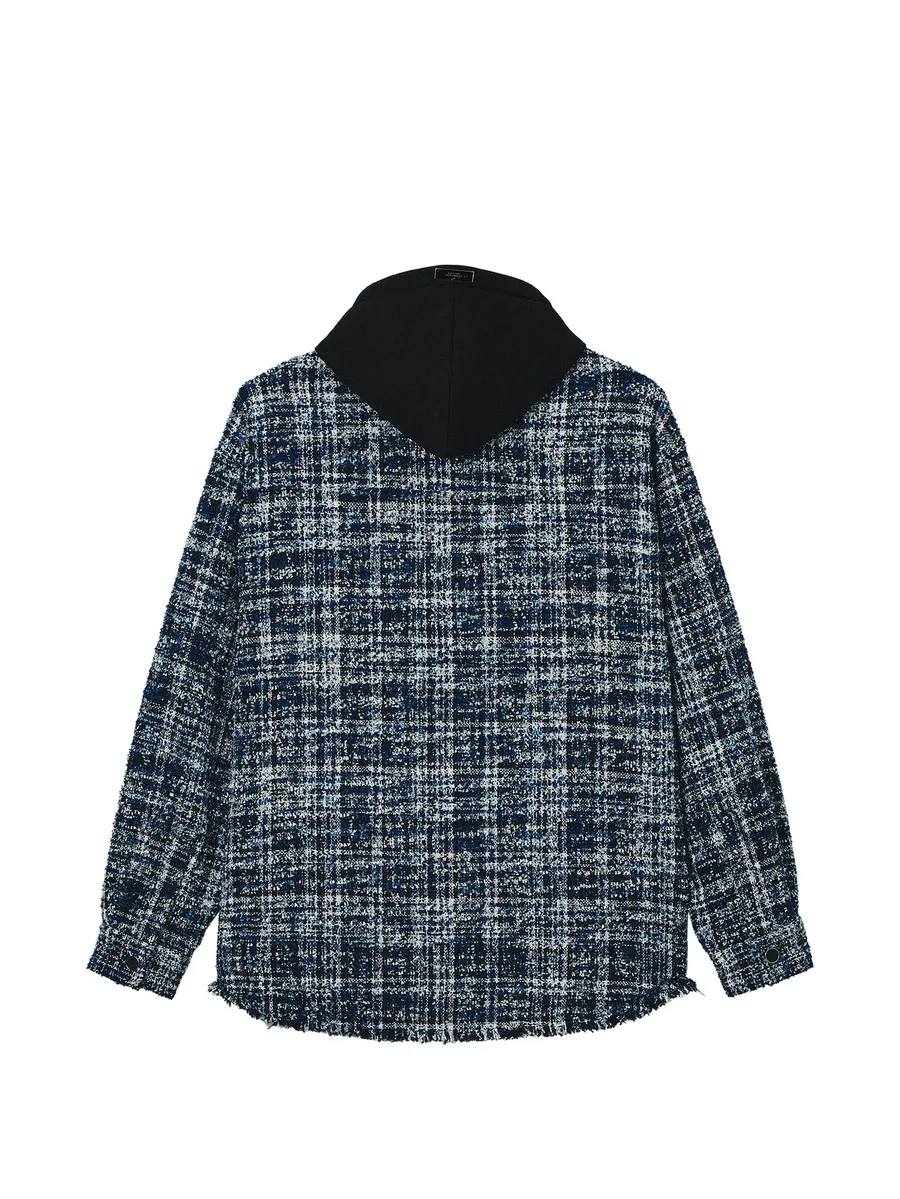 tweed-check drawstring hooded jacket 6
