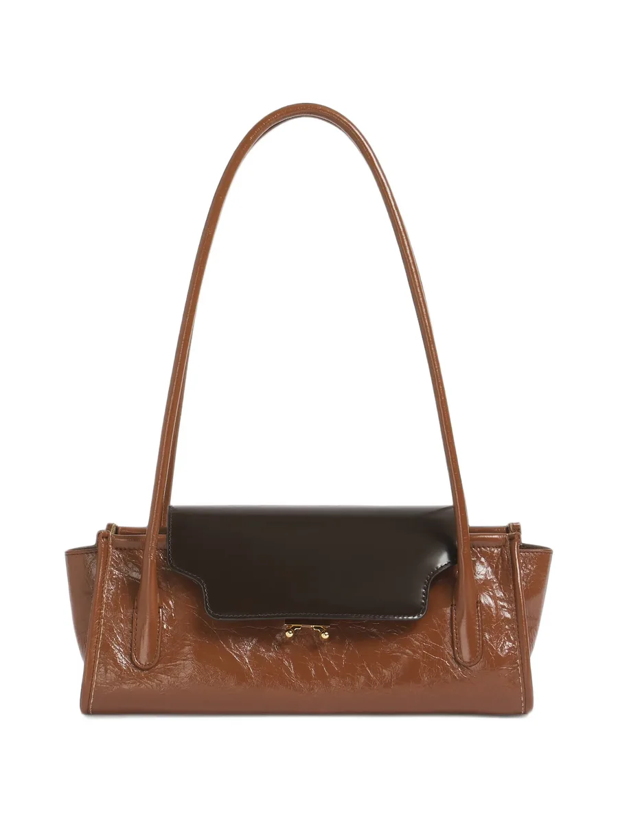 brown and black leather Trunkette bag 1