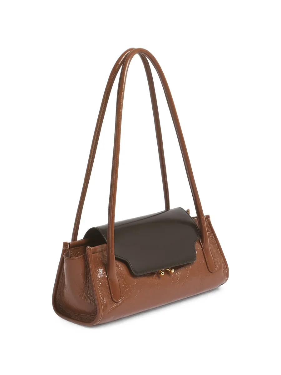 brown and black leather Trunkette bag 2