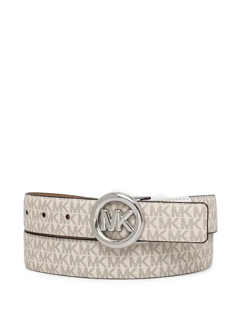 monogram-pattern logo-plaque belt