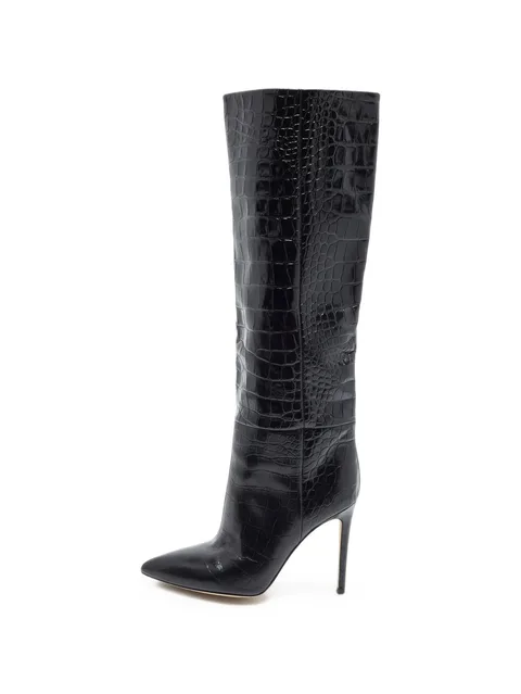 croc-embossed knee-high boots