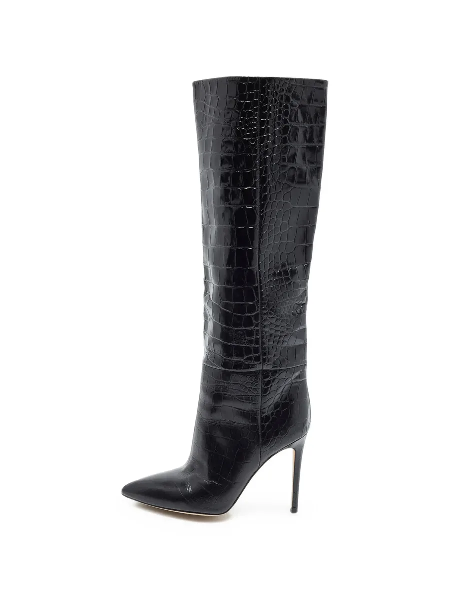 croc-embossed knee-high boots 1