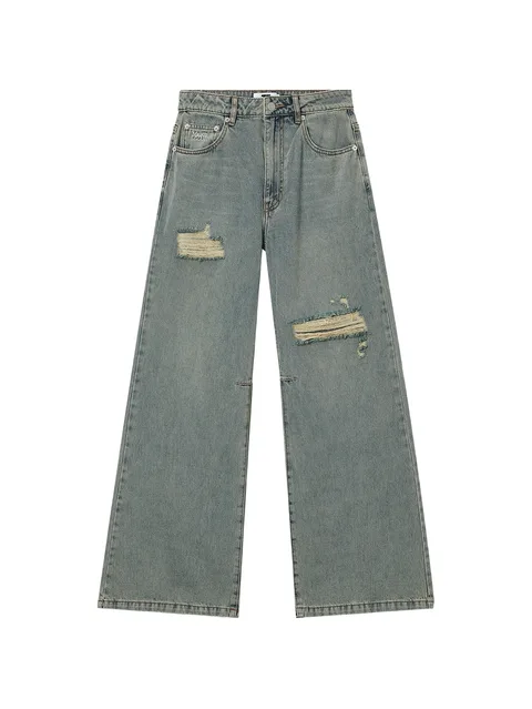 distressed wide-leg jeans