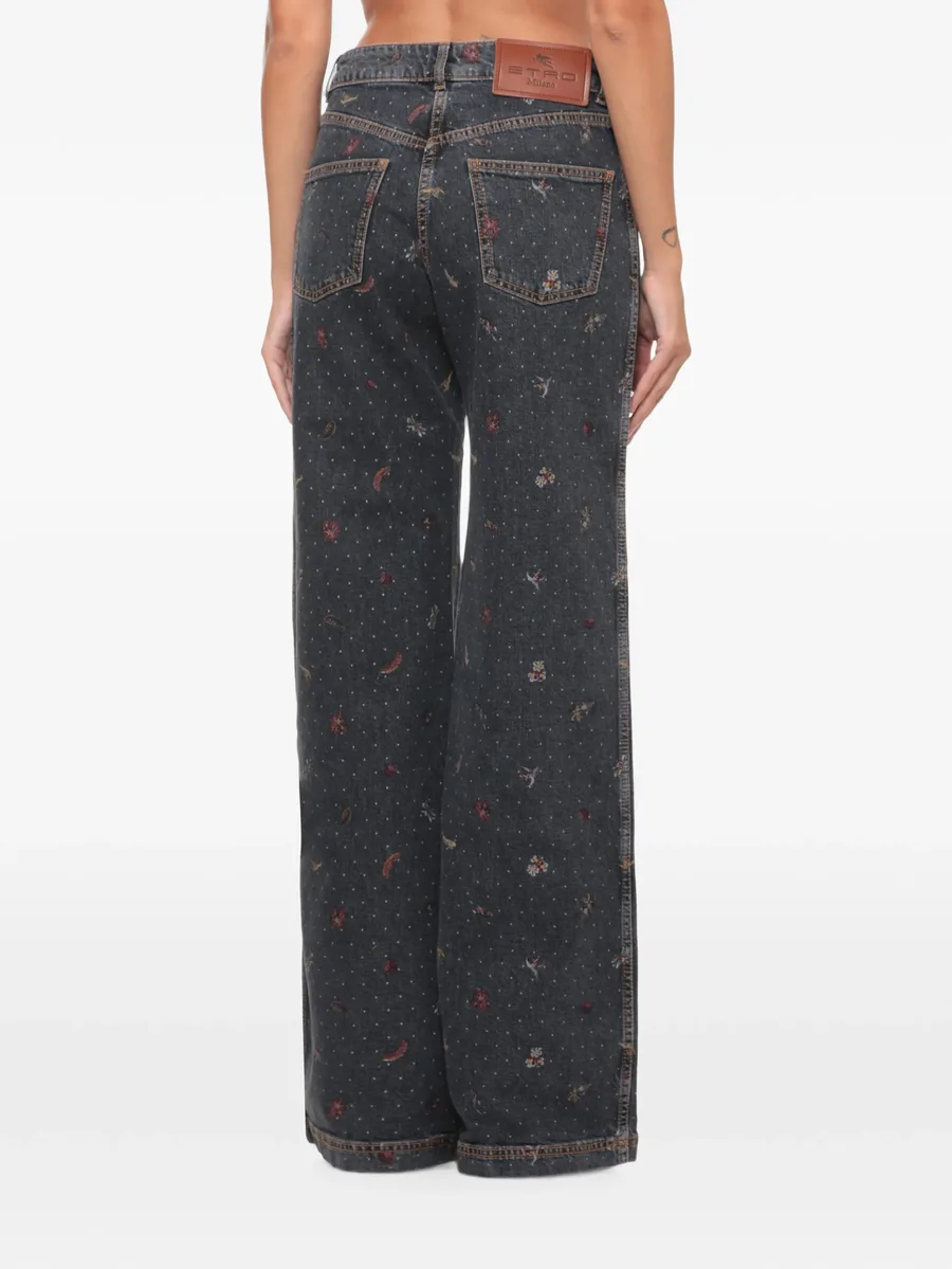 floral-embroidered polka-dot jeans 2