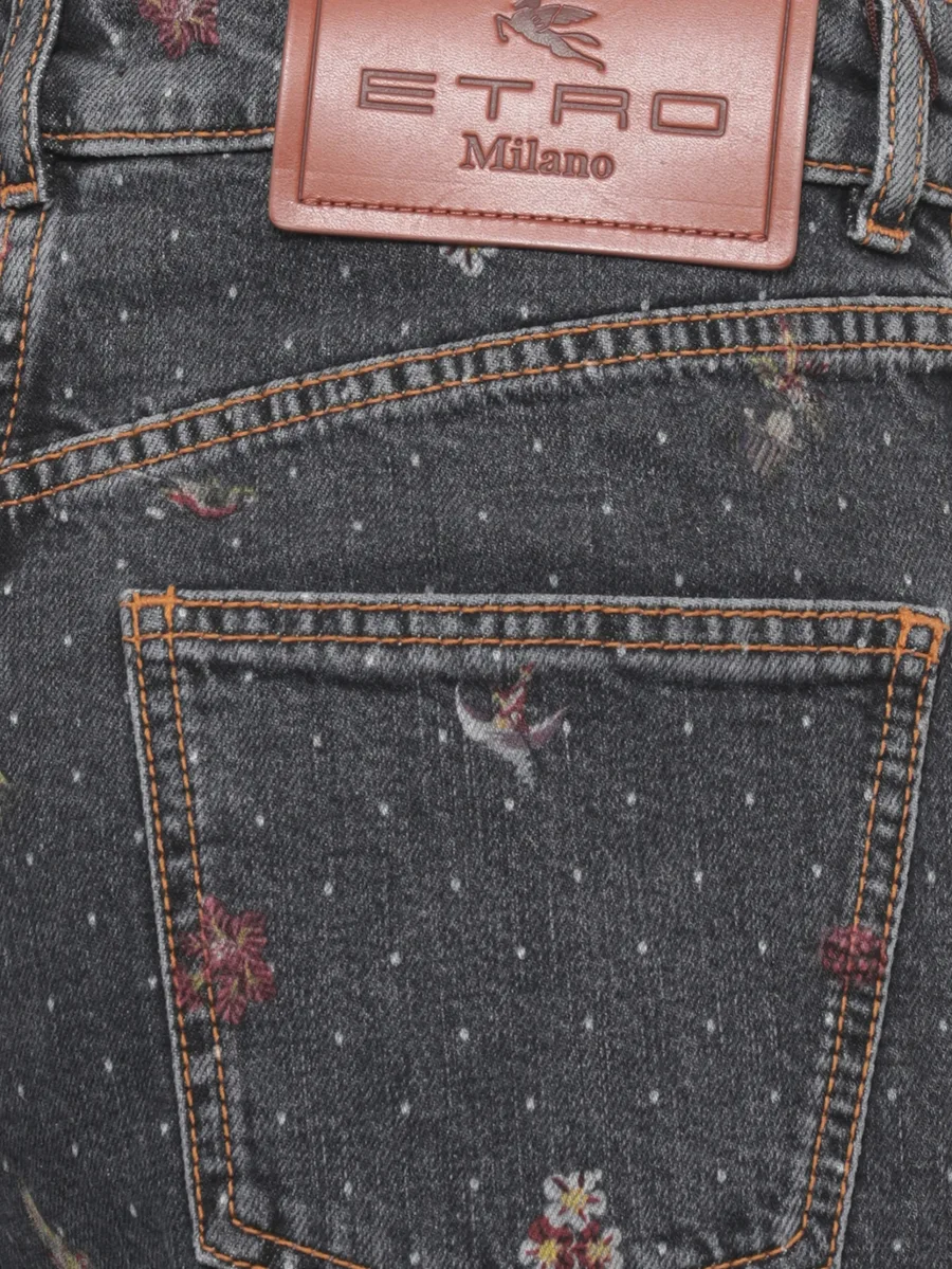floral-embroidered polka-dot jeans 4