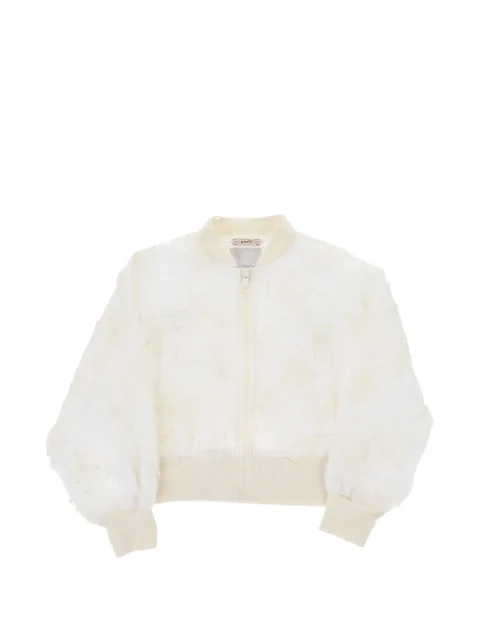 floral-mesh bomber jacket