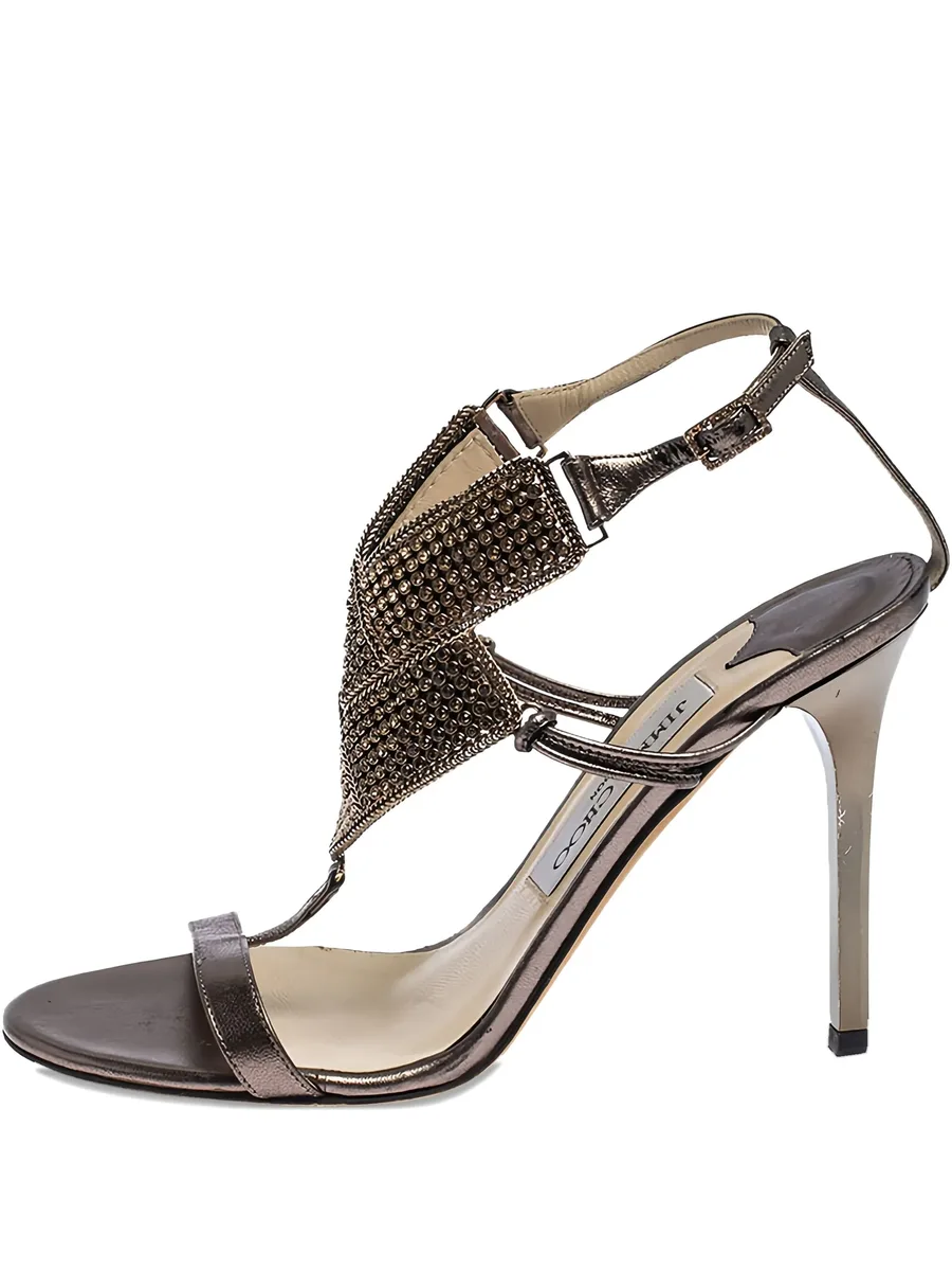 100mm crystal embellishment leather sandals 2