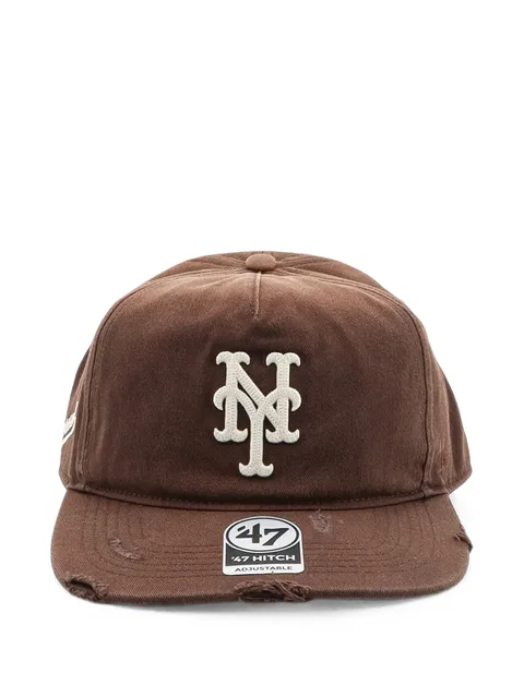 distressed logo-embroidered cap