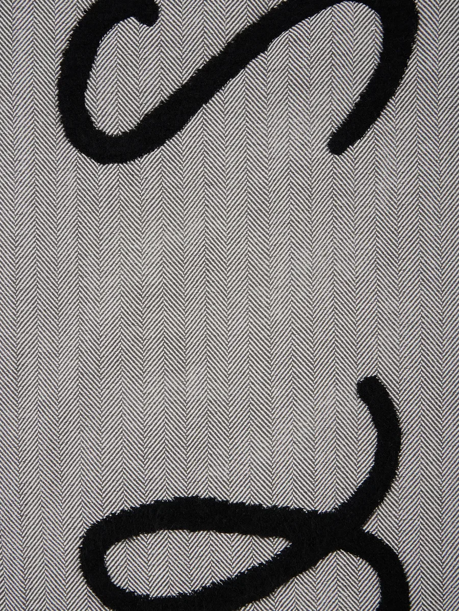 grey and black herringbone logo scarf 3