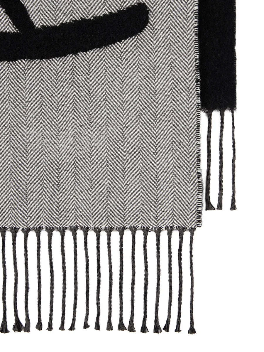 grey and black herringbone logo scarf 2