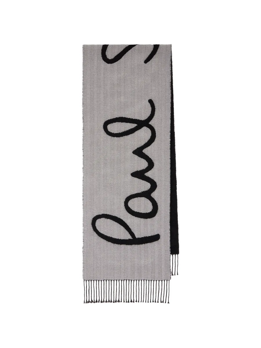 grey and black herringbone logo scarf 1