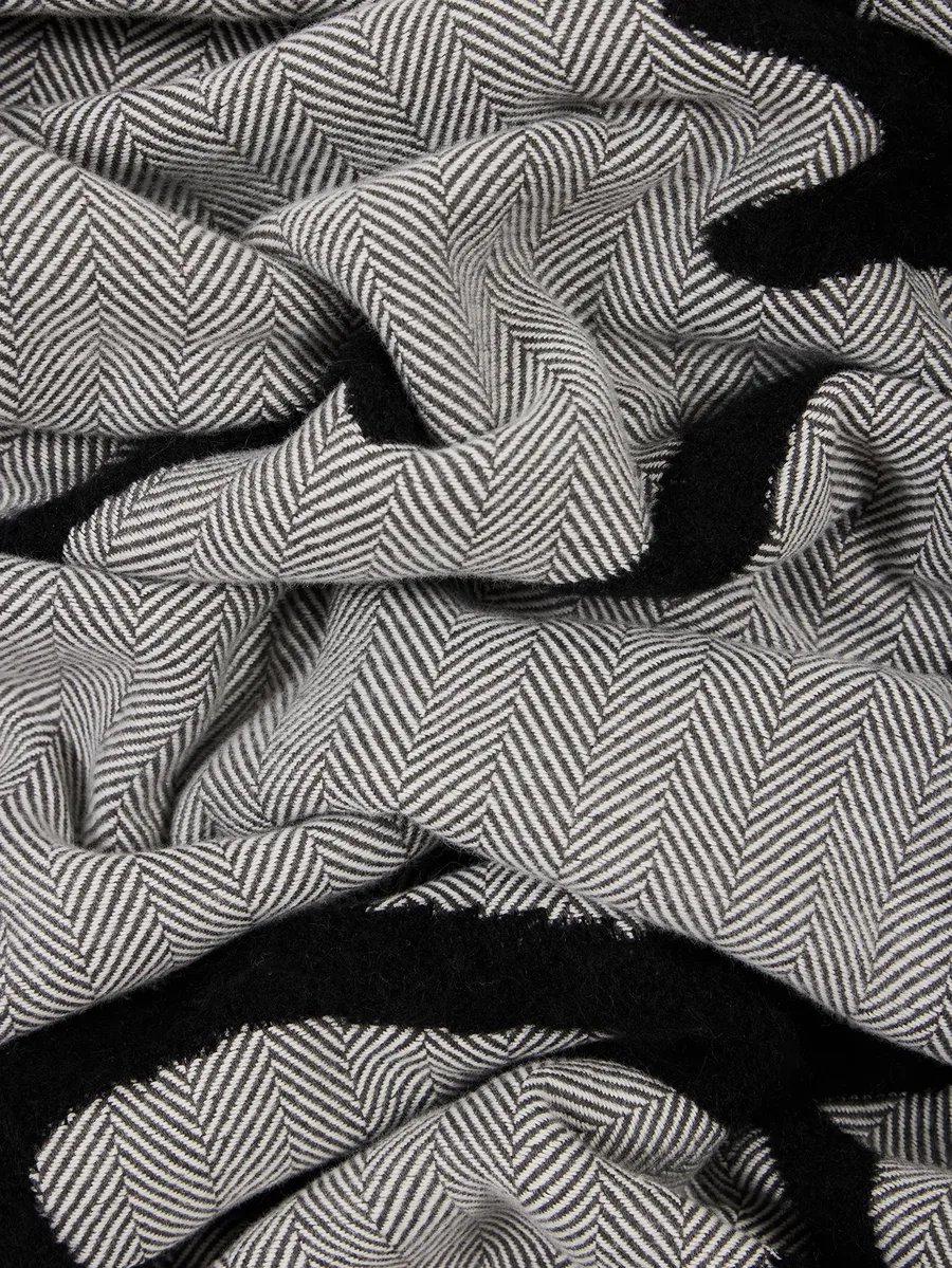 grey and black herringbone logo scarf 4