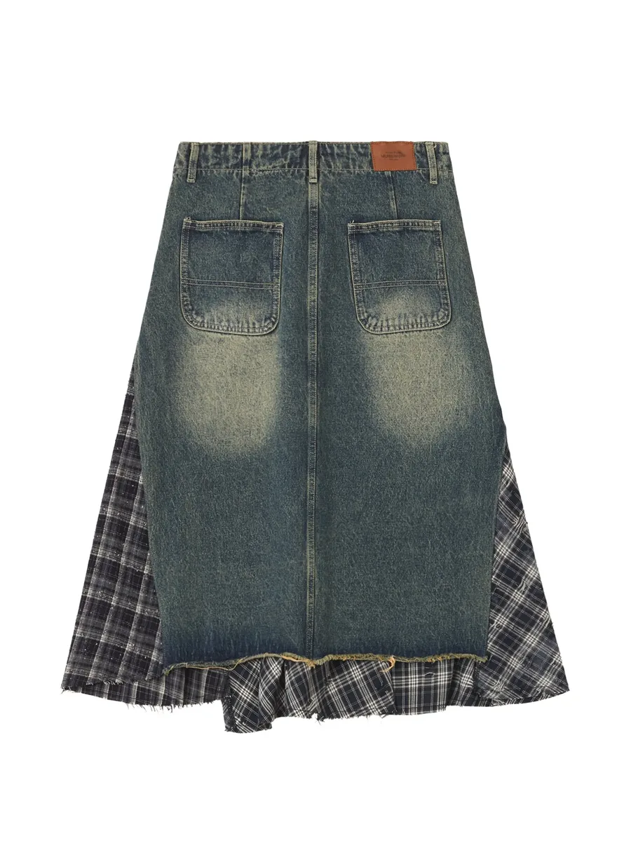 distressed panelled A-line skirt 2