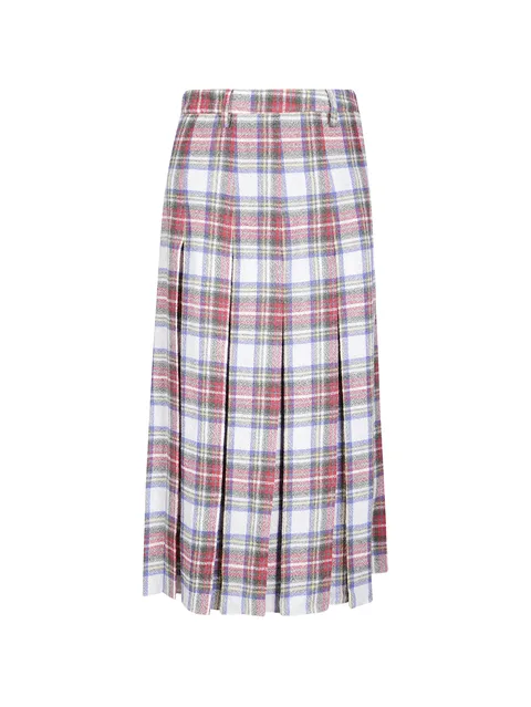 check-pattern pleated midi skirt