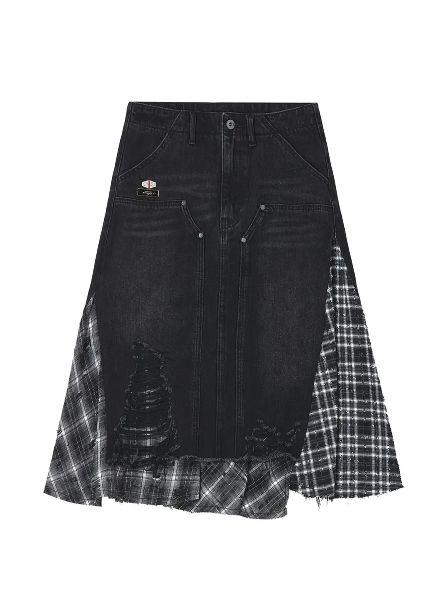 distressed patchwork midi skirt 1