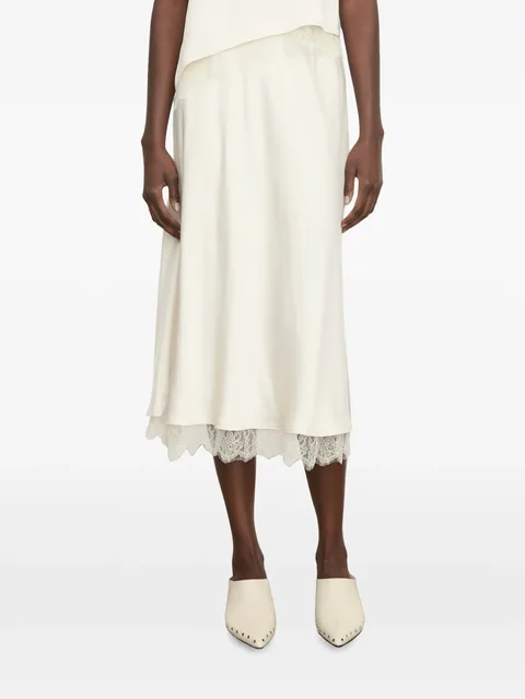 lace-trim slip midi skirt