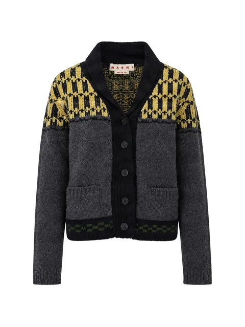 geometric-pattern shawl-collar cardigan