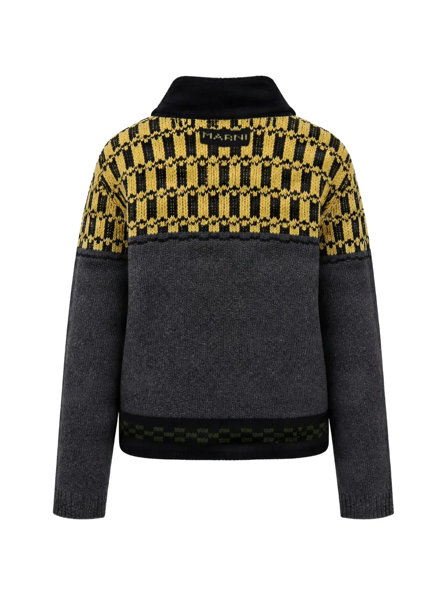 geometric-pattern shawl-collar cardigan 3