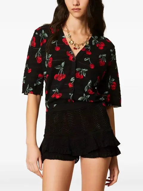 cherry-print cardigan