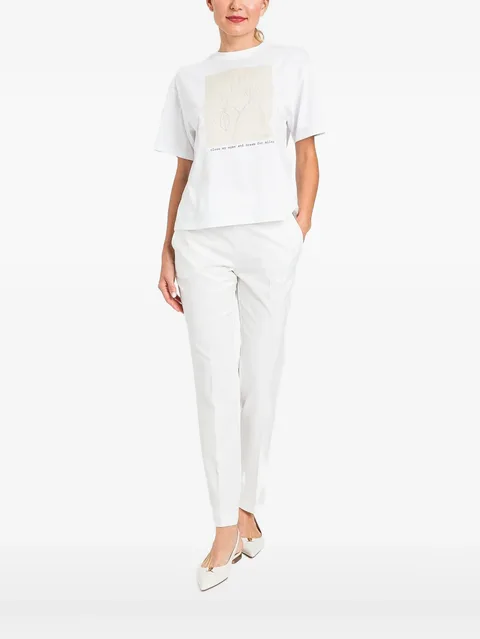 floral-embroidered graphic-print T-shirt