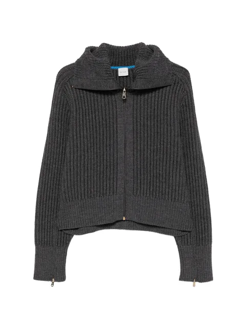 ribbed-knit zip-up sweater