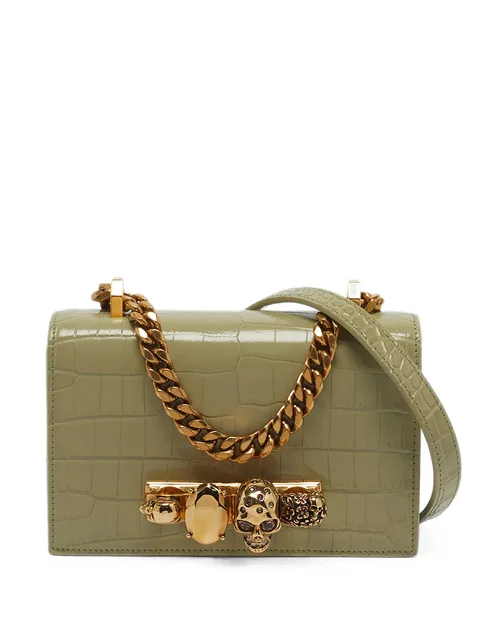 Skull Knuckle crocodile-embossed mini bag
