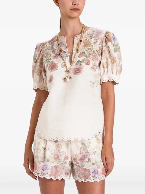 linen floral blouse with embroidery