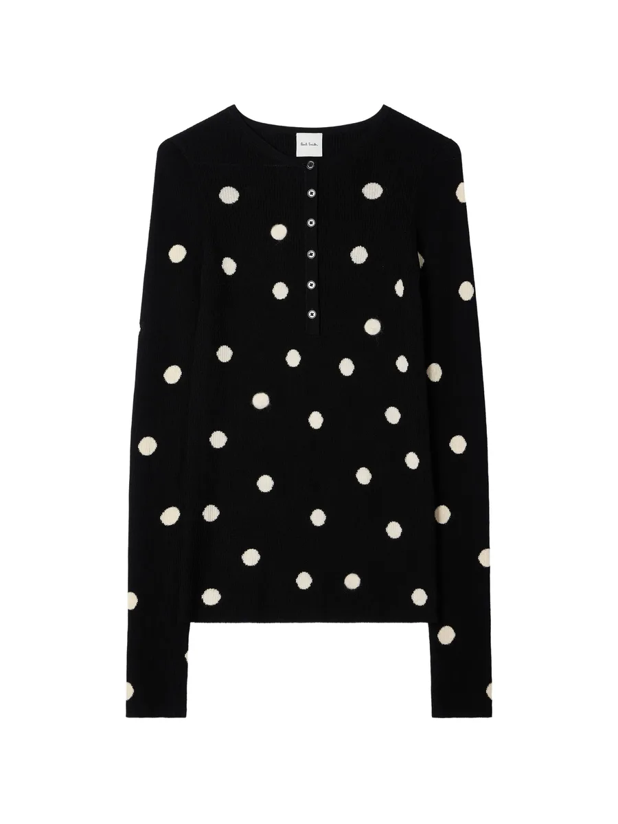 merino wool polka dot henley top 1
