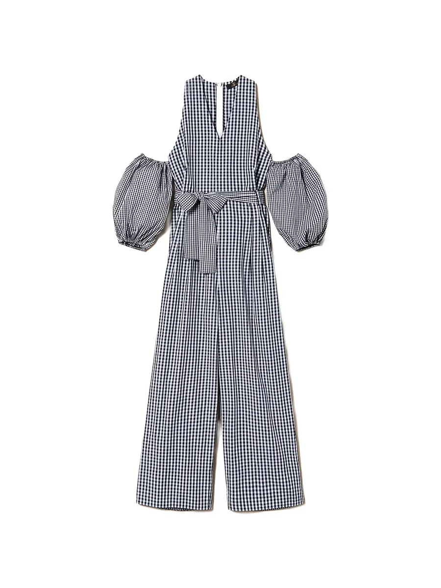 gingham balloon-sleeve jumpsuit 1
