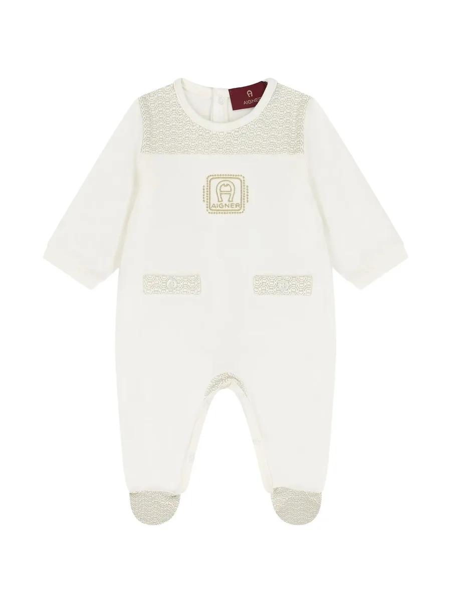 logo-embroidered patterned babygrow 1