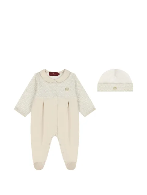 logo-print Peter Pan collar babygrow set