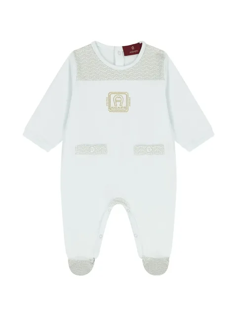 logo-embroidered patterned sleepsuit
