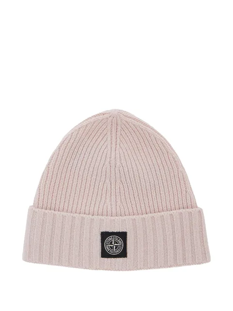 logo-patch ribbed-knit beanie hat