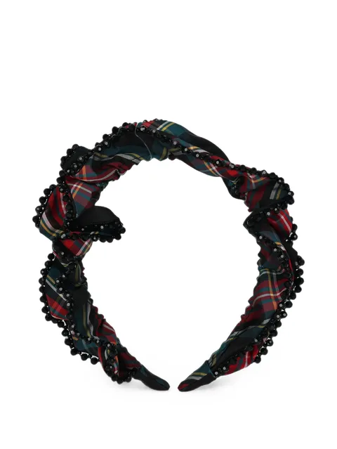 bead-trimmed tartan headband