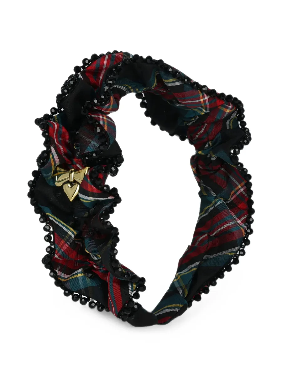 bead-trimmed tartan headband 3