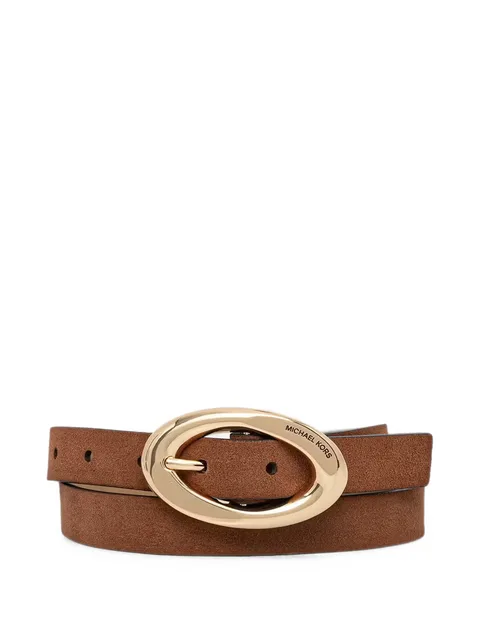 oval-buckle suede belt